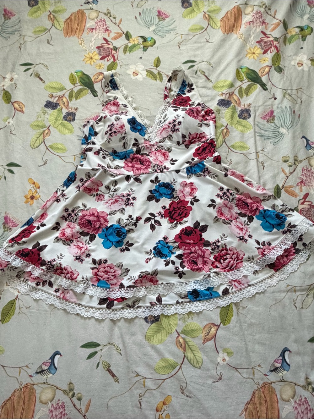 Torrid Floral Skater Swimsuit Dress Size 2 (18/20) Built-In Bra Lace Trim